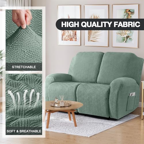 Image of Timeles Recliner Covers Extra Wide Recliner Loveseat Covers Oversized Reclining Couch Covers Sofa Slipcovers Stretch Soft Washable (Two-Seater Oversized, Winter Mint)