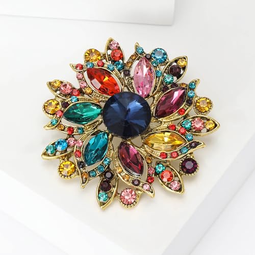 Image of Trendy Large Rhinestone Flower Brooches 8-color for Women Luxury Office Party Casual Pins Jewelry Accessories Gifts
