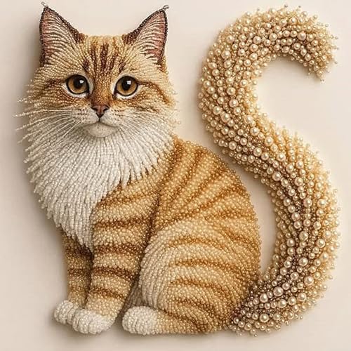 Image of 5D Cat Diamond Art Kits for Adults, Cute Orange Tabby Cat Diamond Painting Kits for Adults Beginners, DIY Full Drill Round Rhinestone Gem Art Crafts Paintings for Home Wall Decor 13.8 x 13.8 inch