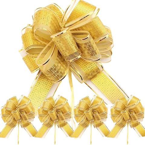 Pull Bow Gift Wrapping Pull Bows 6.5 Inch Lage Gift Bows for Gift Wrapping, Christmas, Wedding, Birthday, Baby Shower, Housewarming, Anniversary. (Golden) Cover