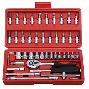 RuvAm Modern 46 In 1 Pcs Tool Kit & Screwdriver and Socket Set,Hand Tool Kit Wrench Set Multi Purpose Combination Tool Case Precision Socket Set, Bike Tool Kit Set All Bike, Car Tool Kit Set