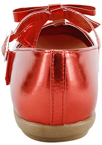 The Doll Maker Metallic Red T Strap Flat-Red3