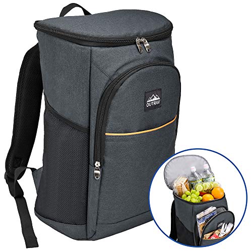 Outrav Black Camping Backpack Cooler – Fully Insulated Cooling Bag with 3 Zippered