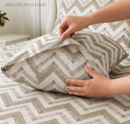 Image of HOMEKART Cotton Double Bedsheet with Pillow Covers | 144 TC Soft & Breathable Luxury Bed Sheet | Leaf Printed Bedding for Bedroom | Double Bed Size 90 x 90 Inches | Beige & Charcoal Grey