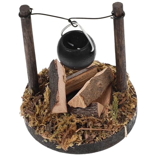 jojofuny Mini Bonfire Decoration: Wooden Miniature Hanging Stove for Dollhouse Kitchen Decor - Realistic Mini House Decor for Fairy Garden Camping Accessories
