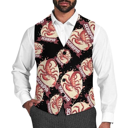 Zodiac Sign Scorpio Men's Suit Vest Waistcoat Vests Formal Dress with 2 Pockets for Business Casual Tuxedo