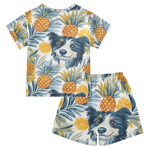 ALAZA Puppy Dog Avocado Pineapple Pajamas Set Short Sleeve Cotton Sleepwear Summer Pjs 2 Piece 5-14Y2