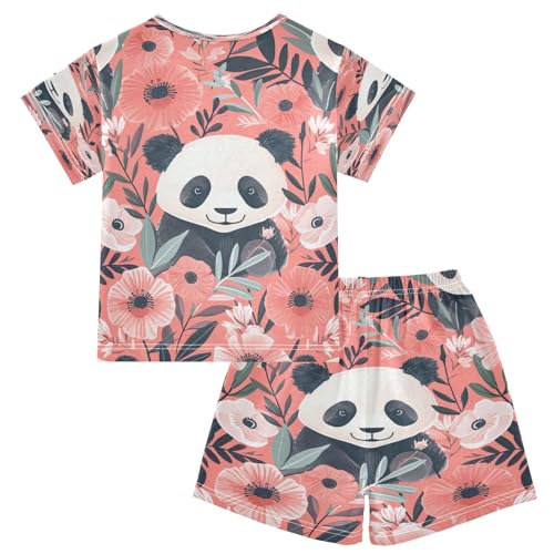 4337-panda Kids Pjs Set Boys Girls Summer Short-Sleeve Sleepwear Pajamas 2PCS2