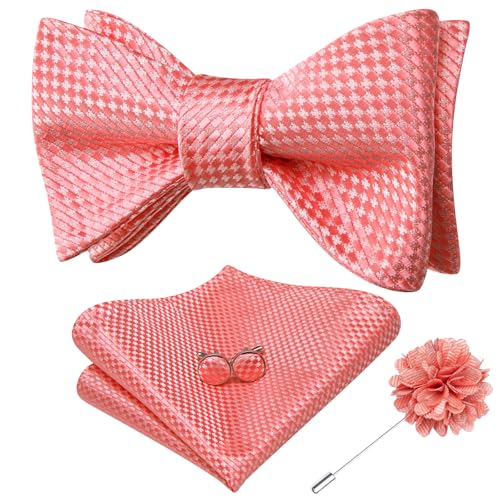 Image of Dubulle Self Tie Bow Ties and Lapel Pin for Men Paisley Solid Mens Bowtie and Handkerchief Cufflinks Set Wedding