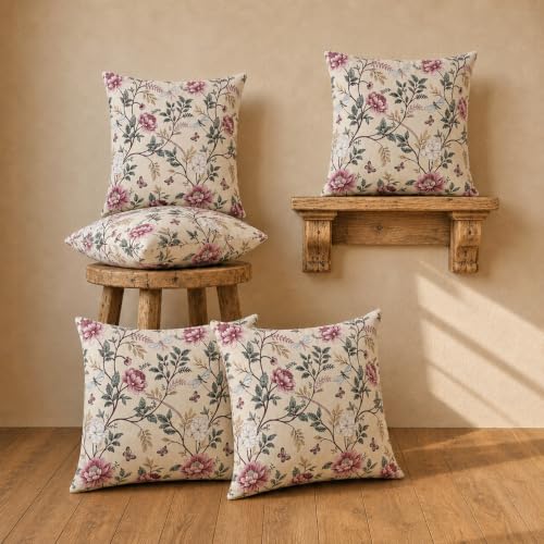 Image of Clasiko Cotton Cushion Covers 16x16 Inches Pack of 5 | Mauve Vine
