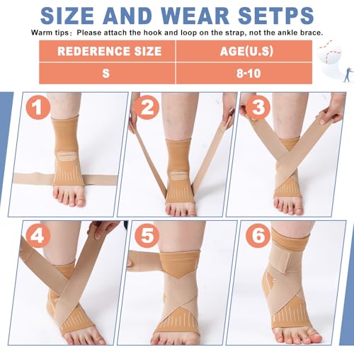 Image of Tarpop 1 Pair Ankle Brace for Kids Compression Ankle Sleeves Adjustable Foot Support Brace Elastic Guard for Children Boys Girls Sports Running Jogging Dance Fitness Gymnastics(Beige,Small)