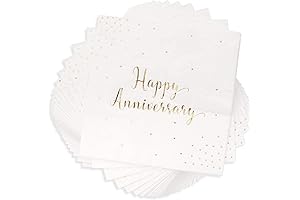 50 Pack BLUE PANDA Happy Anniversary Napkins: Gold Foil Cocktail Party Napkins