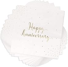 50 Pack Happy Anniversary Napkins, 3-ply Gold Foil Cocktail Napkins, Party Serviettes Disposable for Wedding Anniversary Party Decorations