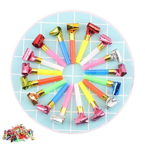 HJIAMA 100 Stück Krachmacher, Selbstspringende Tröte für Partys, Hörner Multifunktional, Partytröten, Verwendet für Geburtstage, Weihnachten, Party zubehör