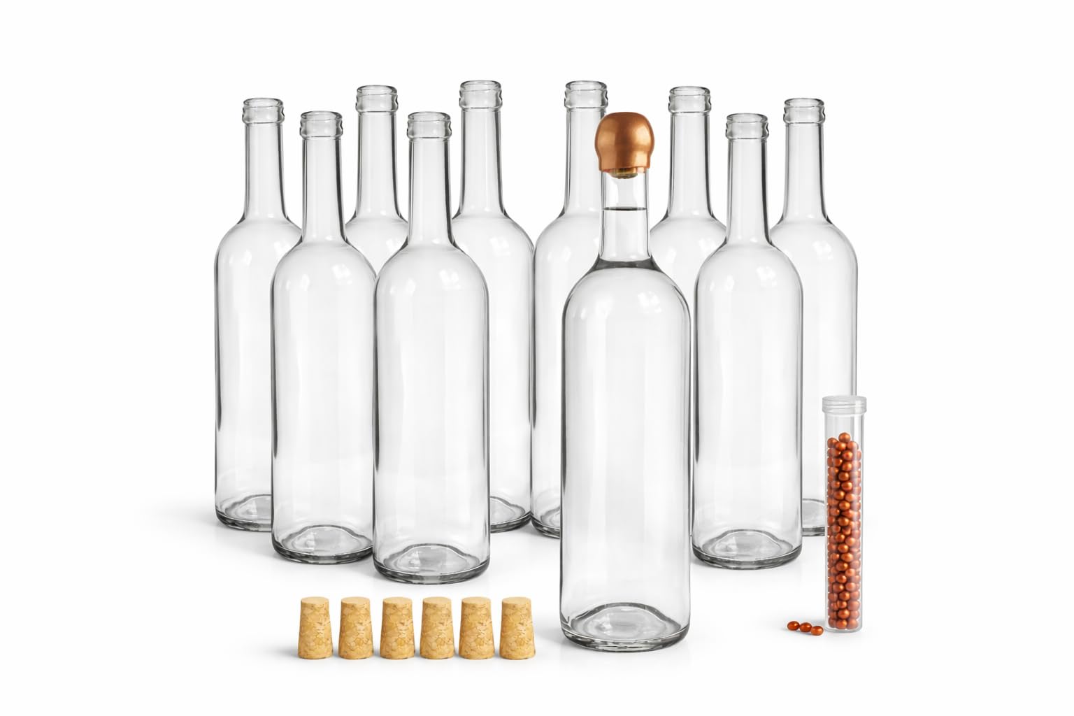 Taninea Botellas Cristal Vacías para Vino 750 ml Blanca/Transparente con Corcho Cónico Natural – Pack 12 – Tipo Bordelesa – Reutilizables para Vino Casero, Licores, Aceites y Vinagres — view 10