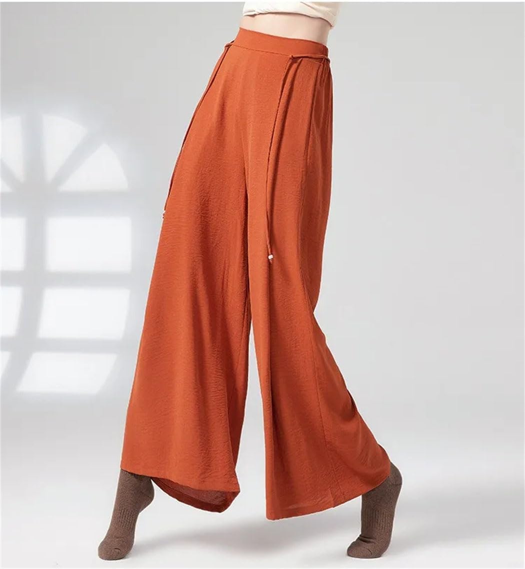 Women Loose Wed Leg Trousers Flowy Dance Pants Chinese Folk National Dancer Practice Wear Lace Up Pant