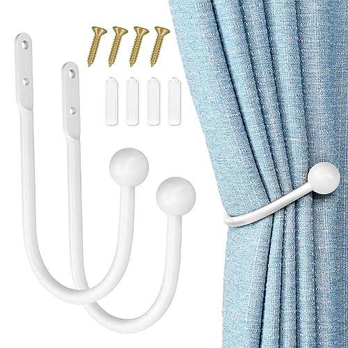 2 Piezas Alzapaños Cortinas Metal, Gancho Pared Alzapaños Decorativos Sujeta Cortinas Metal con Forma de U Sujetar Cortinas Pared para Oficina Dormitorio Sala de Estar Cuarto de Baño Comedor (Blanco)