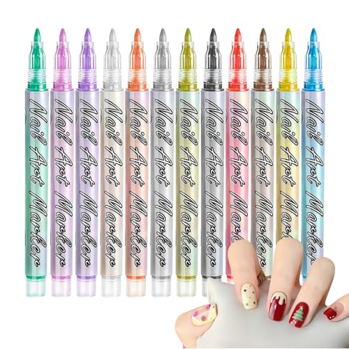 Feutres Vernis à Ongles - 12 Couleurs Outils de Peinture à Séchage Rapide - Stylo à Pointe Fine pour Dessin sur Ongles,Pour DIY, Manucure À Domicile Et Salon,...