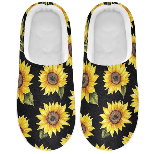 Black Sunflowers Womens Cotton Slippers Lightweight Memory Foam Home Slippers for Bedroom Christmas Presents 6-7