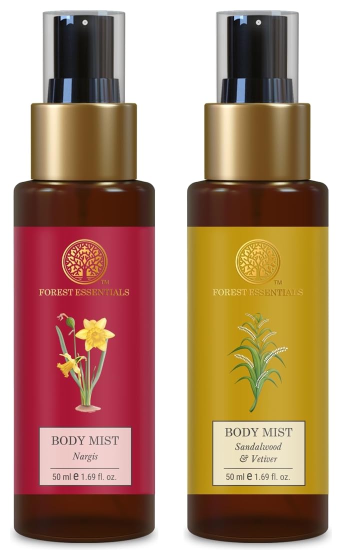 Forest Essentials Travel Size Body Mist Sandalwood & Vetiver| Luxury Earthy & Woody Fragrance | 50 ml & Travel Size Body Mist Nargis| 50 ml Combo-picture-24