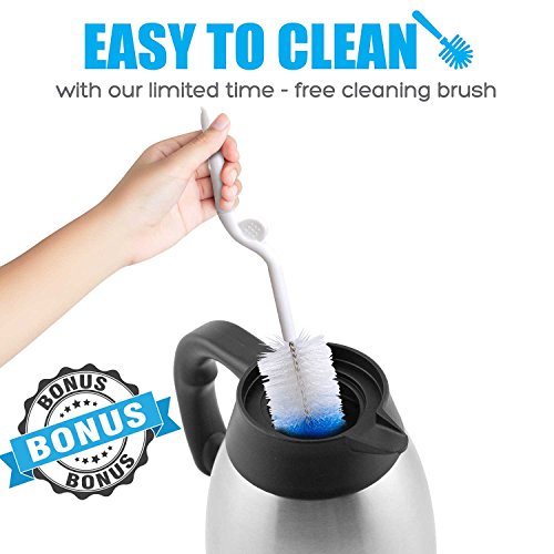 image for Coffee Thermal Carafe (68 Oz) + Free Brush - Large stainless steel the