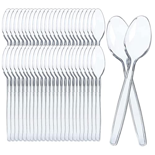 Cucharas Reutilizable de Plástico Transparente, Cubiertos de Plástico de Alta Resistencia, Reutilizables para Actividades de Cumpleaños, Fiestas, Buffets,Bodas,Catering, Barbacoas 100pcs