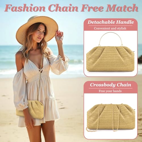 Image of ERKOON Clutch Purse for Women Elegant Pleated Evening Bag Crossbody Shoulder Handbag Envelope Bag with 2 Detachable Chain