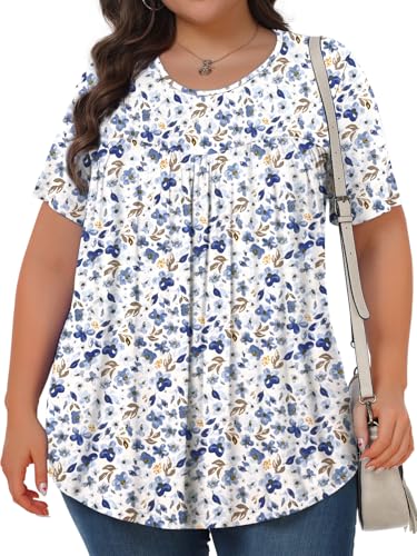 Image of Tencede Womens Plus Size Tops Tunic Short Sleeve Crew Neck Shirts Casual Soft Blouse 1X-5X