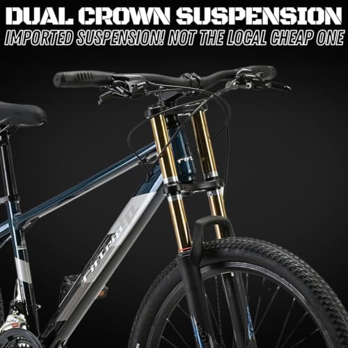 Image of FitTrip Super Dominator 21 Speed Mountain Bike, 27.5 Inch Stunt MTB Cycle with Imported Double Crown Suspension and Jak 7 Dual Disc Brakes, Mountain Cycle for Men (Marina Teal Blue)