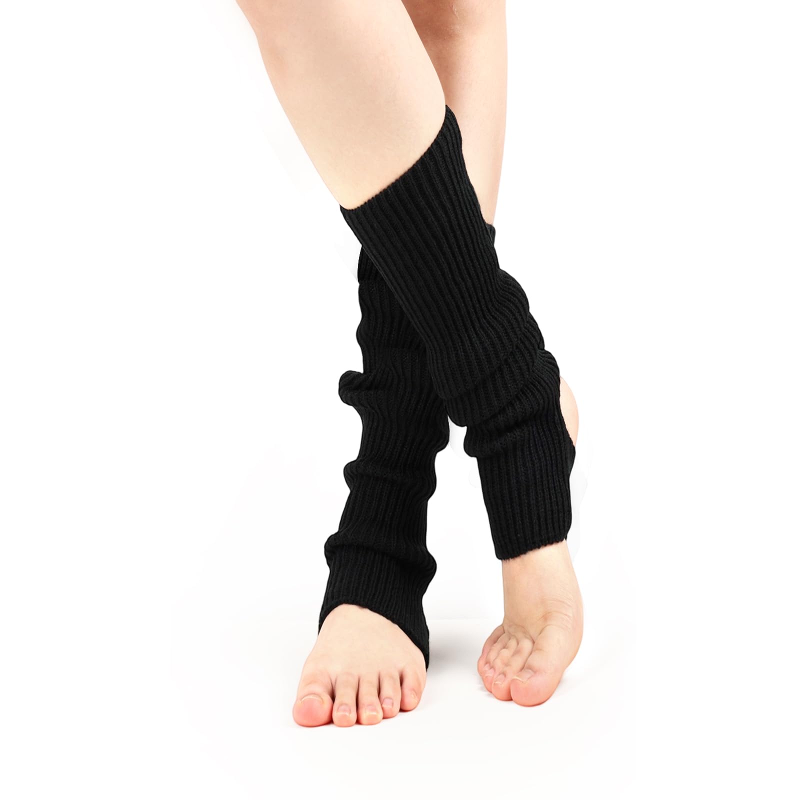 Viiotu Women's Black Knitted Stirrup Leg Warmers 16.9 Inch Acrylic Soft Warm Stretchy For Ballet Yoga Pilates Winter (, One Size)
