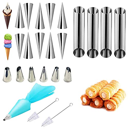 XSEXO Cannoli Backform Cremefarbene Eckform, 24 spiralförmige Croissantformen aus Edelstahl,...