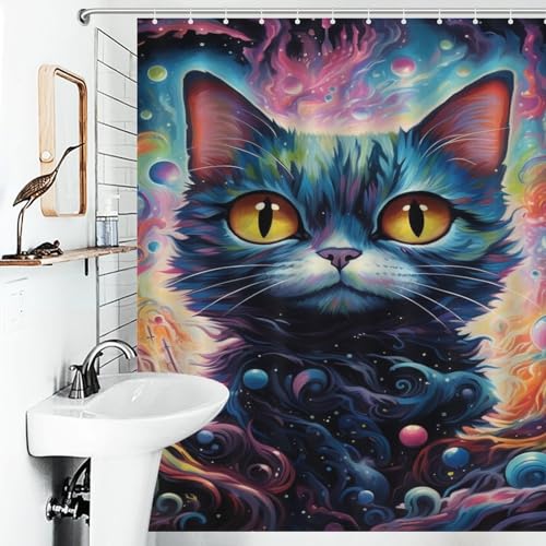 Chat rideau de douche imperméable séchage rapide en tissu avec crochets - 6