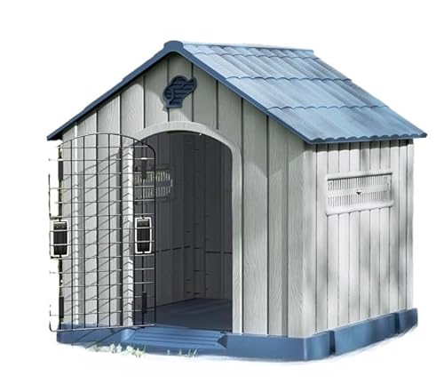 ペットハウス、屋内でも屋外でも使用でき、 Tufduzo 全天候型の日差しや雨から保護し、 すべての季節に適しており、組み立てが簡単で、取り外し可能で洗える、大型犬と中型犬に適しています (小型ドアレスモデル,グレーとブルーの屋根)
