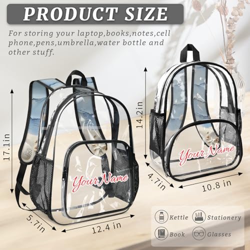 Personalized Small Clear Backpack Stadium Approved Heavy Duty PVC Plastic Custom Transparent Backpacks See Through Bag with Name, Summer Beach Theme4