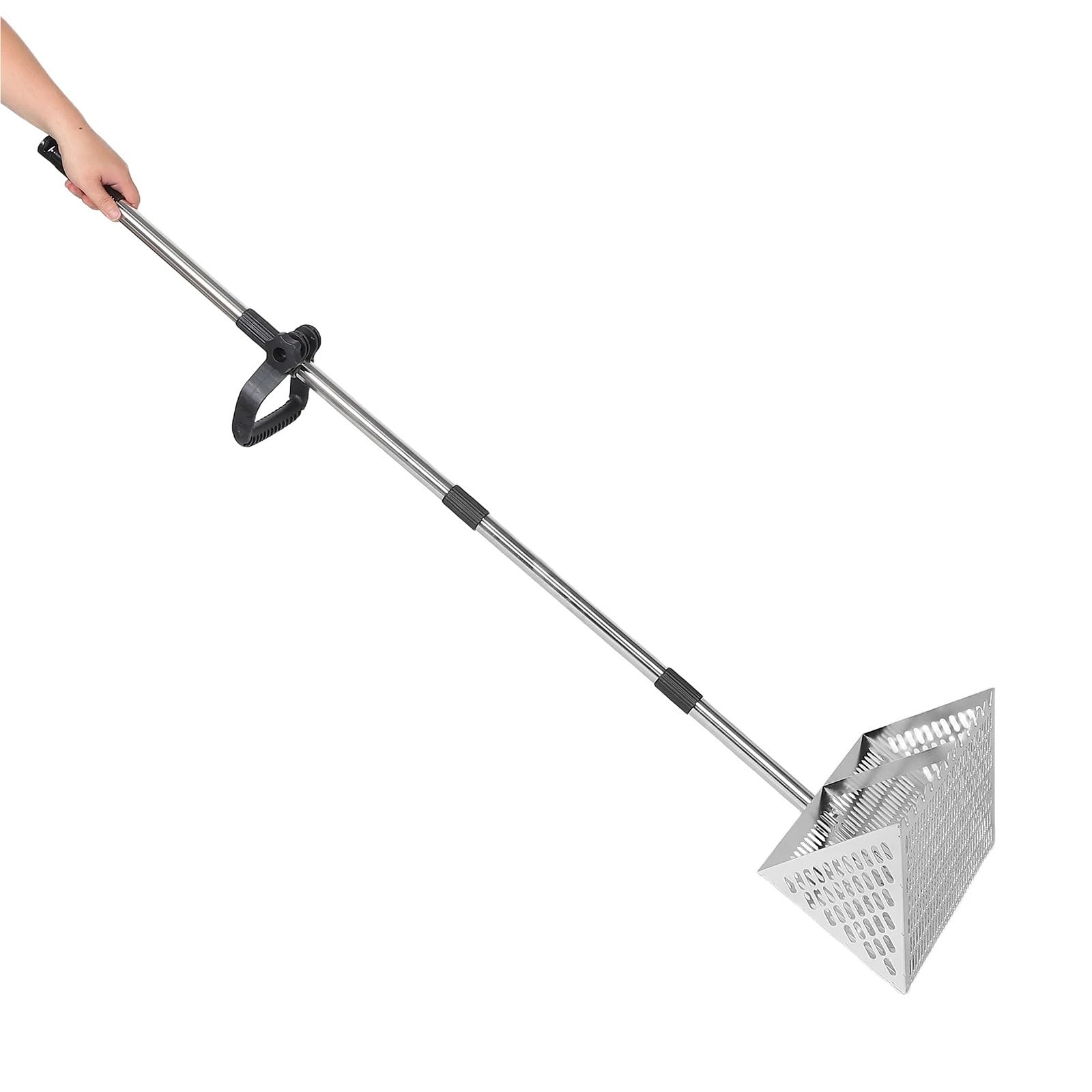 Rastrillo per pulci di sabbia Strumento setaccio for sabbia da spiaggia in acciaio al carbonio staccabile con paletta for la raccolta di conchiglie e caccia tesoro in metallo portatile