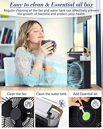 Image of Exxelo 10 Year Warranty Portable Air Conditioner Fan 3 Wind Speeds 600ml Air Humidifier 7s LED Night Light Personal Cooling Fan Air Cooler Ice Air Cooler Fan Sprays for Small Room Office Desktop SU13