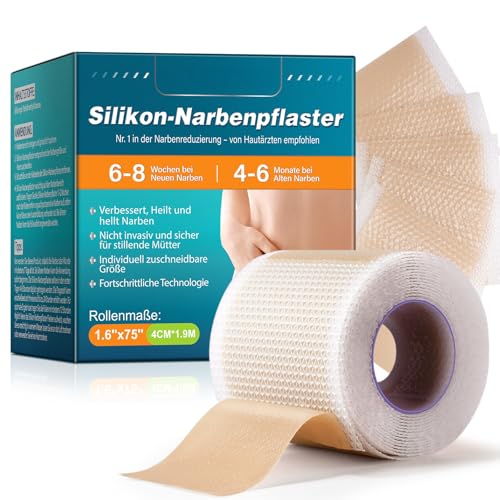 Silikonpflaster für Narben (4cm x 190cm) Wiederverwendbare Silikon-Narbenblätter hautfreundlich & haftstark Wasserdicht & für alle Hauttypen