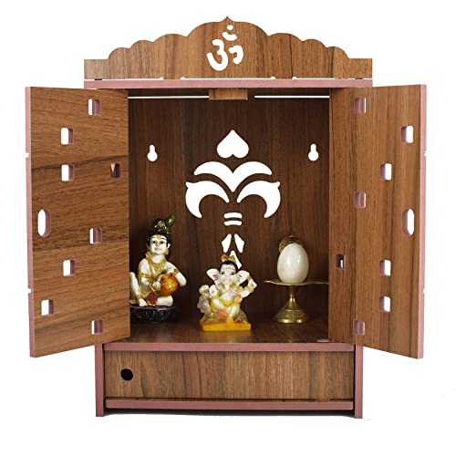 Krupasadhya Wood Art Home Temple with Door and Light Wood Wall Hanging (443 T)