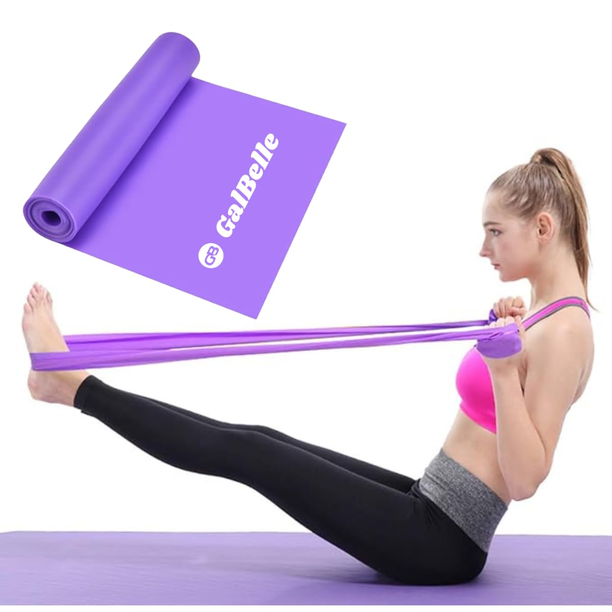 Thera Band for Exercise for Women | Natural Rubber Resistance Bands for Workout | Ideal for Stretching, Physio, toning, yoga, Home gym | Durable & Skin-Friendly (1800*150*0.35mm | Purple)-image-15