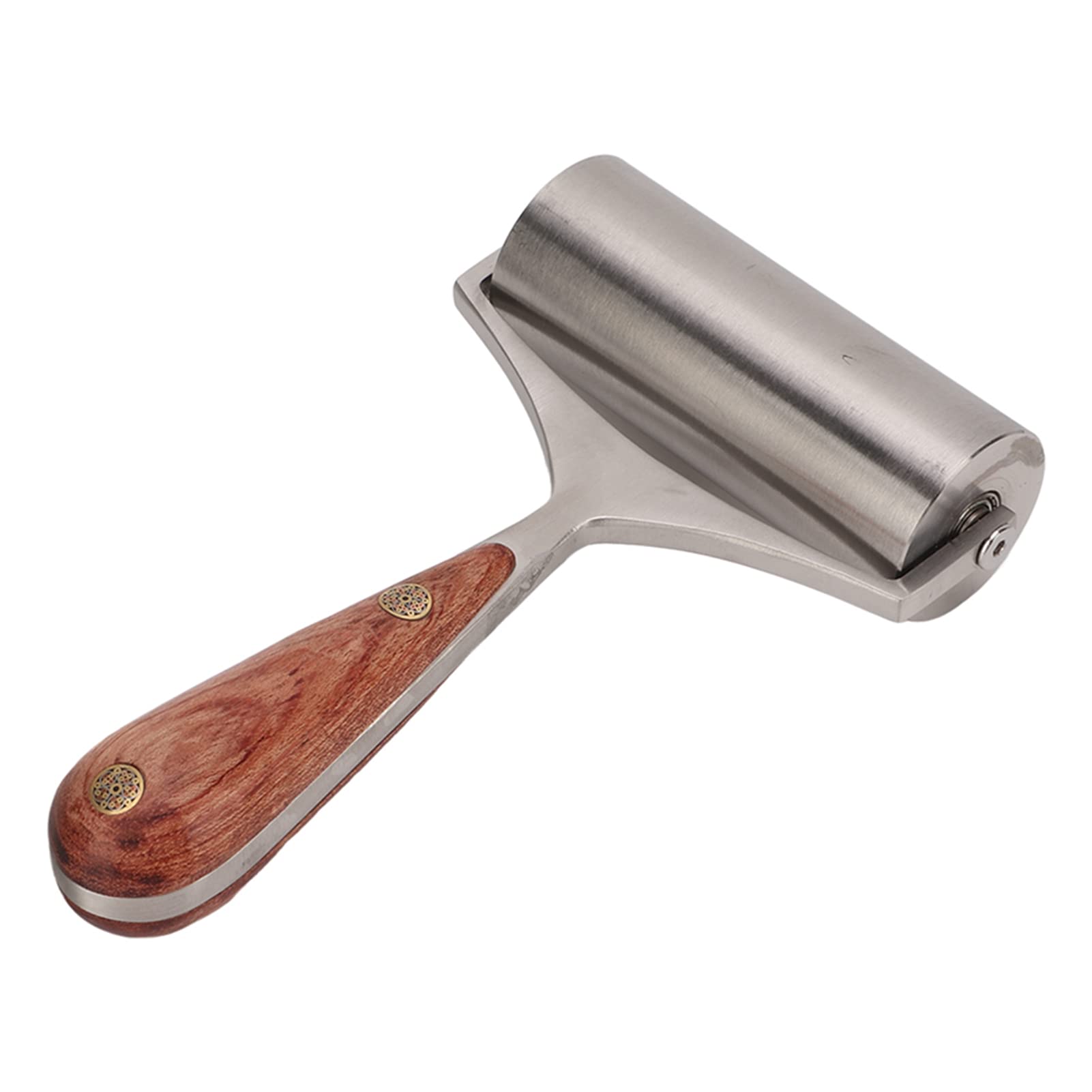 Rodillo de borde de prensa de cuero, rodillo de cuero de acero inoxidable de alta dureza con mango de madera, herramientas de cuero de bricolaje para alisar y unir artesanías de