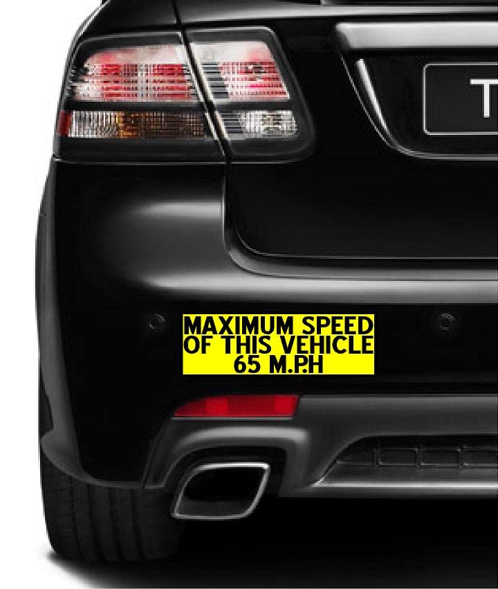 SET of 3 Maximum Speed of this Vehicle 65 M.P.H car MAGNET Bumper Sticker bright yellow
