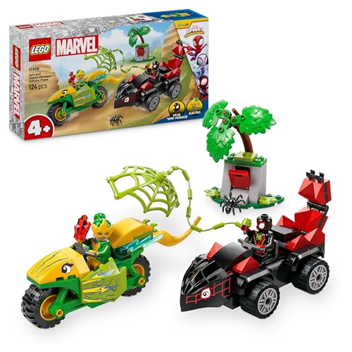 LEGO Marvel Spin e Electro: Duelo de veículos dinossauro, carro e moto de brinquedo, brinquedos de super-heróis e presente para meninos e meninas de 4 anos ou mais, Spidey e sua superequipa 11198