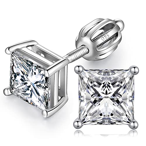 jiamiaoi Pendientes hombre plata de ley, Pendientes Cuadrado Pendientes Diamante Brillante Pendiente negro con perno trasero de tornillo 4mm-8mm (C1-Cuadrado 6mm) Cover