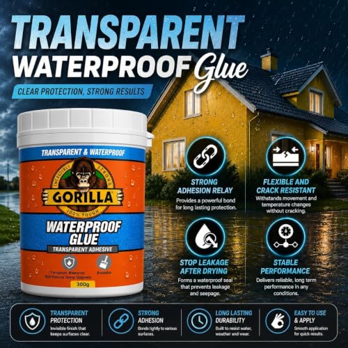 Image of Go Well Transparent Waterproof Glue 300gm with Brush, Roof Leakage Crack Seal Agent Roof Water Leakage Solution Water Proof Glue For Wall, Ceramic,Stone, Glass,Bricks, Tile,Plastic (300 GM / 1 PACK)