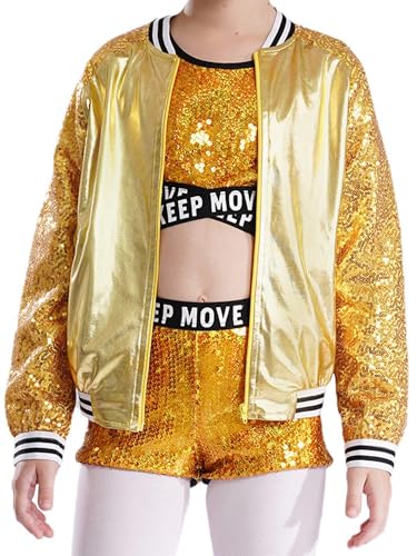 Kids Girls Jazz Dance Tops Long Sleeve Zipper Closure Jacket Coat Raves Festivals