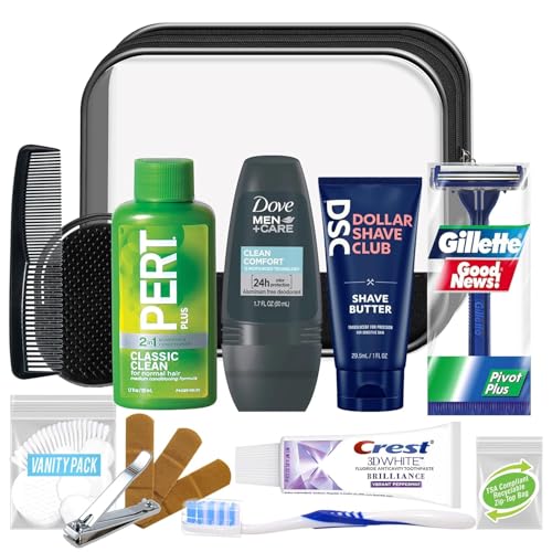 Image of Convenience Kits International Men's 16-Piece Travel Skin Care and Body Care Kit with Shampoo, Body Wash, Lotion, Deodorant in Reusable Toiletry Bag, 40 Count Bulk Case
