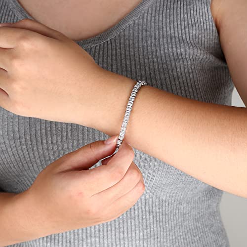 Imani 14K Gold Plated Eight Hearts And Eight Arrows Square Cubic Zirconia Classic Tennis Bracelet|Women's Gold Bracelet|4 * 4Mm Cz, Size 6.5-7.5 Inches (Silver, 7.5 Inch) #TOP3