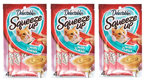 Delectables Squeeze Up Hartz Cat Treats Bundle of 3 Flavor Pouches, 2.0 oz Each (Tuna)
