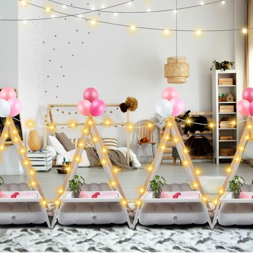 Windyun 6 Sets Kids Teepee Tent with Lights, Inflatable Airbed Teepee Tent for Kids Cotton Toddler Tent Kids Play Tent Washable Foldable Tent for Indoor Outdoor Boys and Girls Play Tent