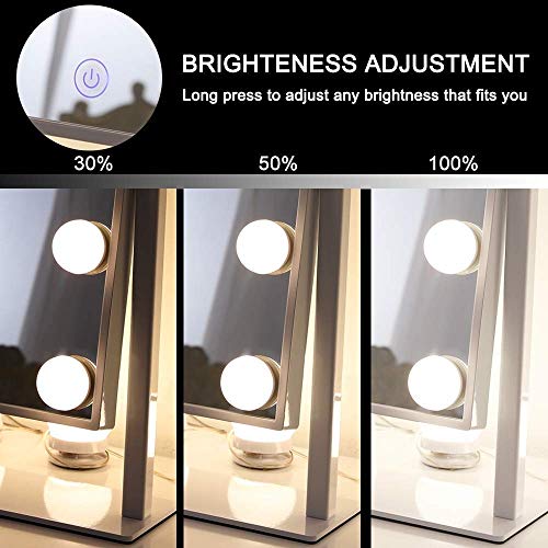 Lights Vanity Mirror, 14.5" L x 12" W LED Makeup Mirror with 9 LED Lights,3 Modes Light Modes&Touch Control Dimmable Tabletop Makeup Mirror,Detachable 10X Magnification,360°Rotation (White) - Image 4